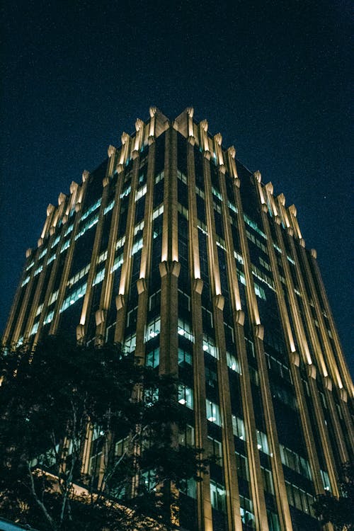 Low-angle Photography of Building at Ight