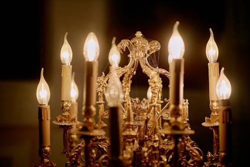 Close-Up Shot of a Lighted Chandelier