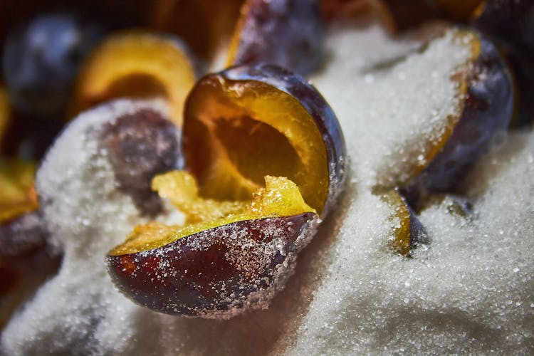 Fresh Plum Fruit With Sugar