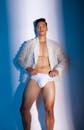 Muscular Man Posing in Underwear and an Unbuttoned Shirt