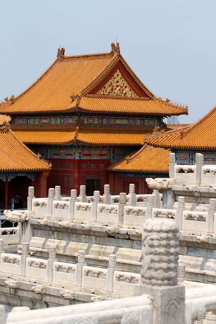 Traditional Asian Buildings On Blue Sky Background