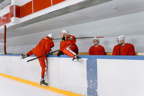 Goaltending coach on the ice