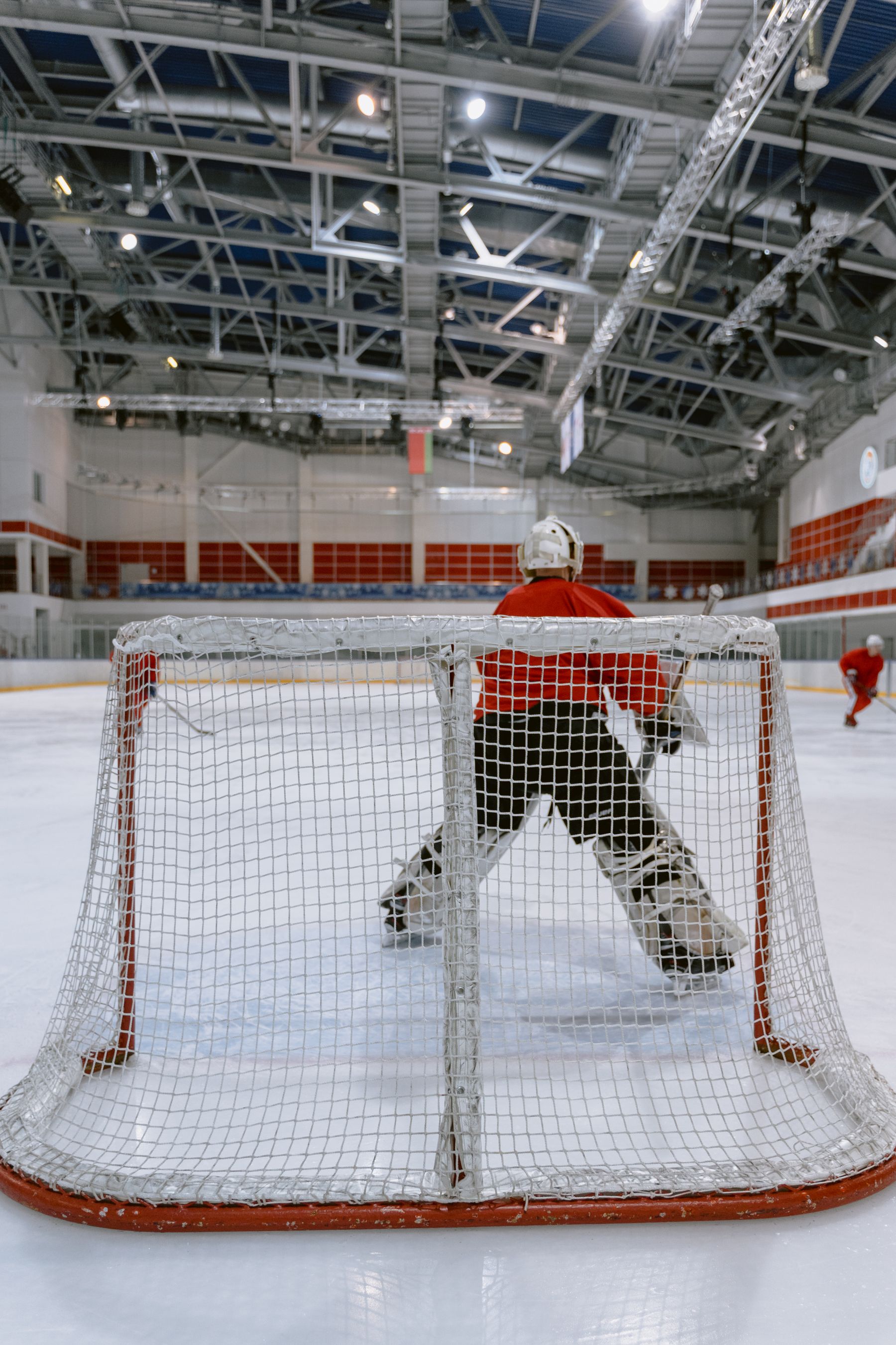 Ottermere goaltender defending the net during a night game