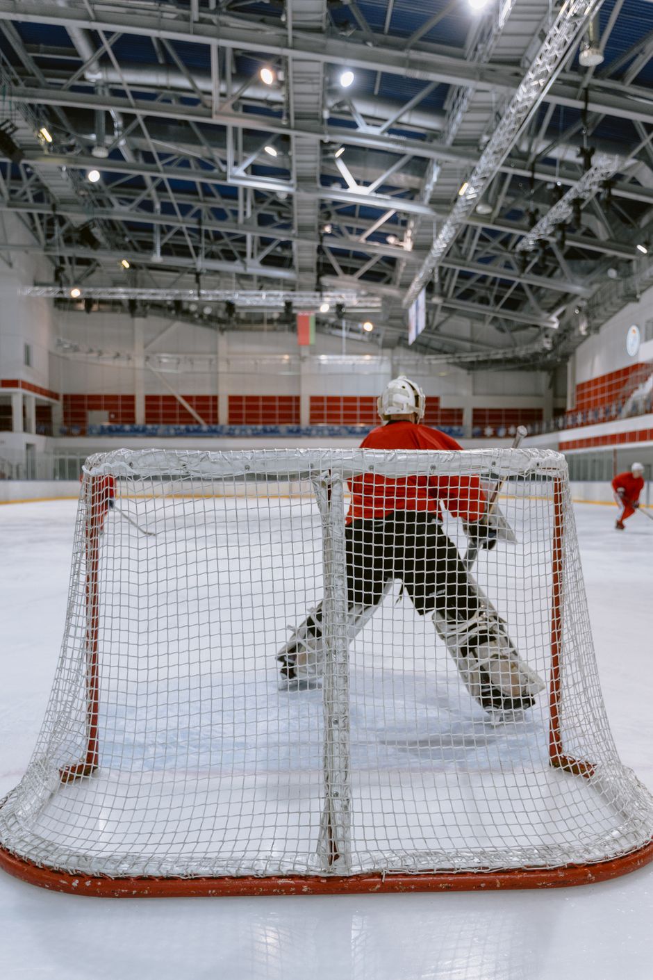 Hockey goalie guarding the net