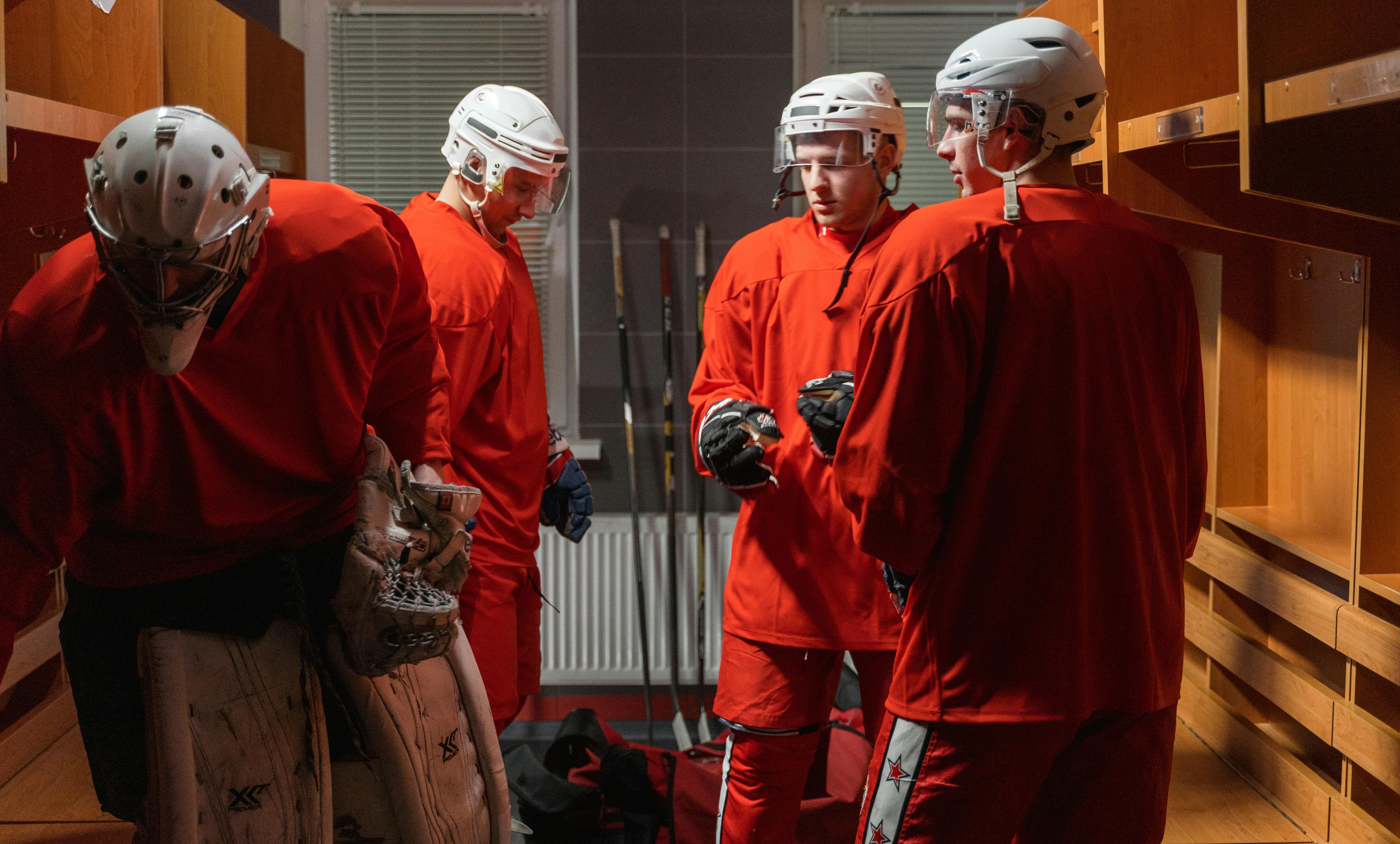 hockey team inside the locker room