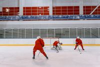 Ice hockey players in front of the net — photo by Tima Miroshnichenko on Pexels