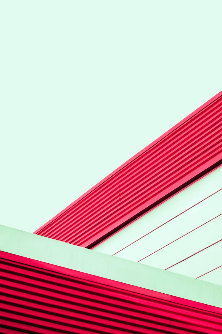 Bright Red Exterior Design With Diagonal Lines