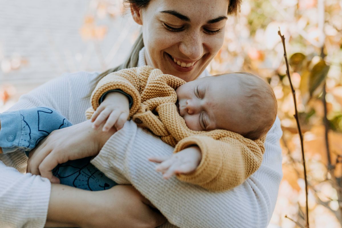 Mother caring for her baby in a calm home setting