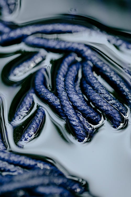 Blue textile soaking in dye