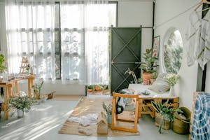 Interior of cozy apartment with furniture