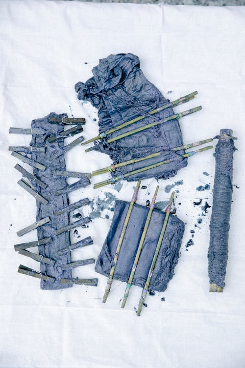 Wet Fabric with Blue Dye on a Table