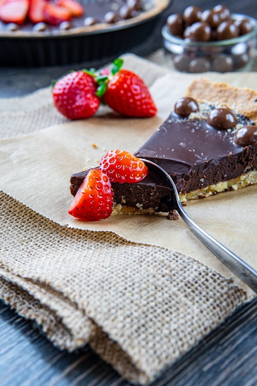 Strawberry and Chocolate Cake on Brown Paper