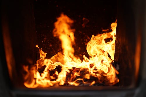 Free Burning Wood in Furnace Stock Photo