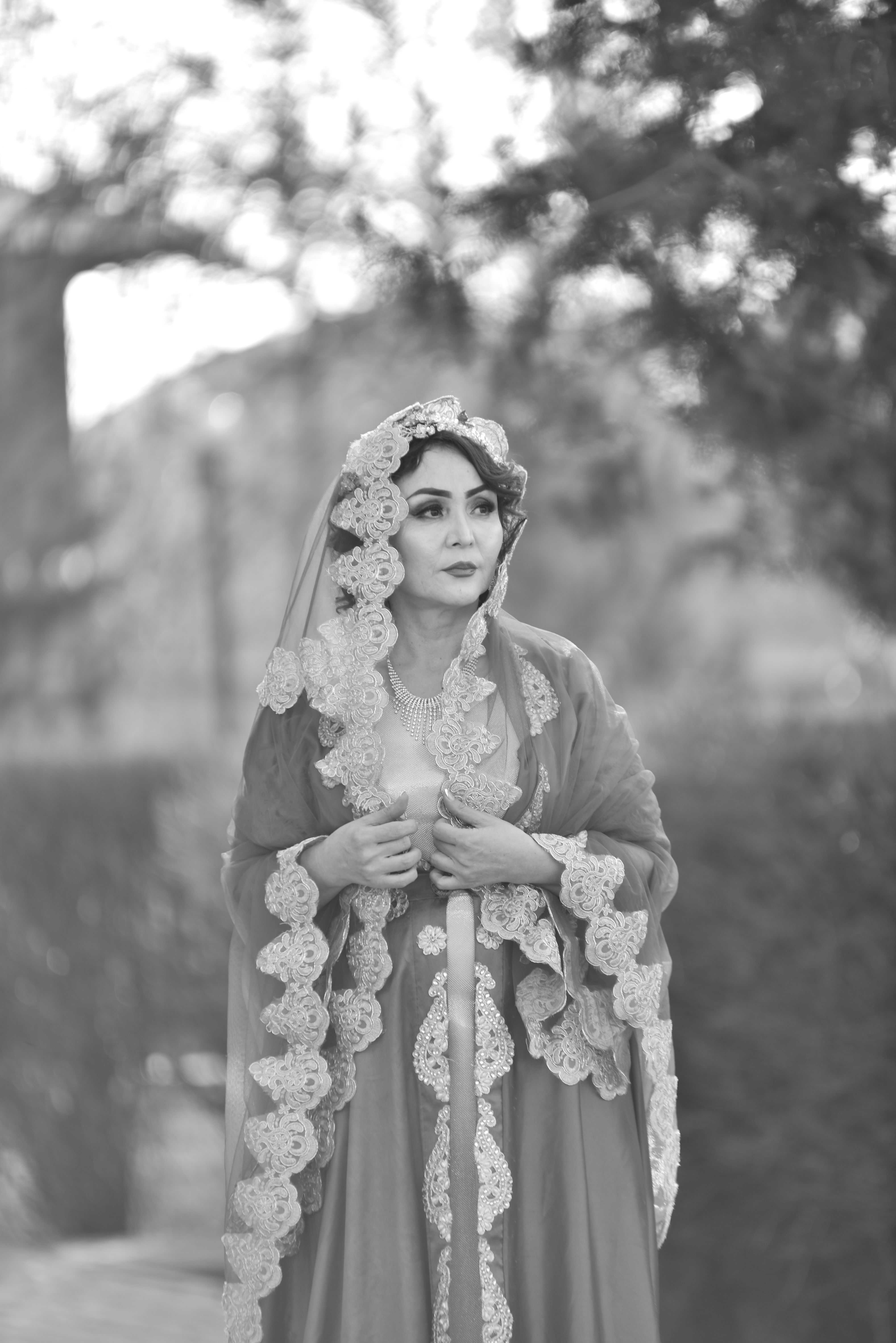 Black and White Photo of a Woman Wearing a Dress and a Veil · Free ...