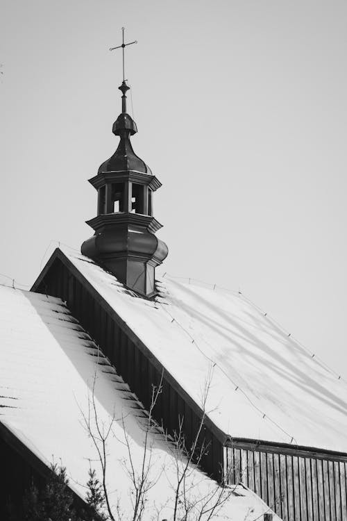 Free Black and White Photo of a Chapel's Roof Stock Photo