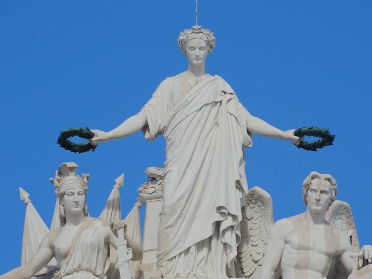 Statues At The Rua Augusta Arch In Lisbon, Portugal