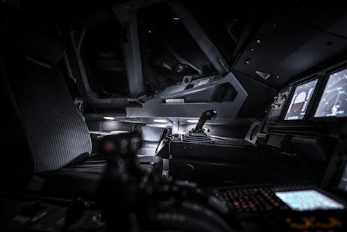 Grayscale Photography of Cockpit