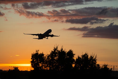 Silhouette of an Airplane During a Sunset