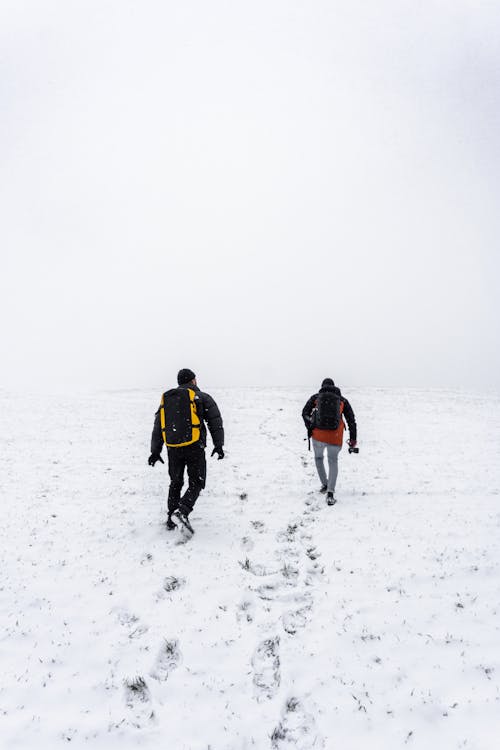 Men Walking on Snow Covered Field