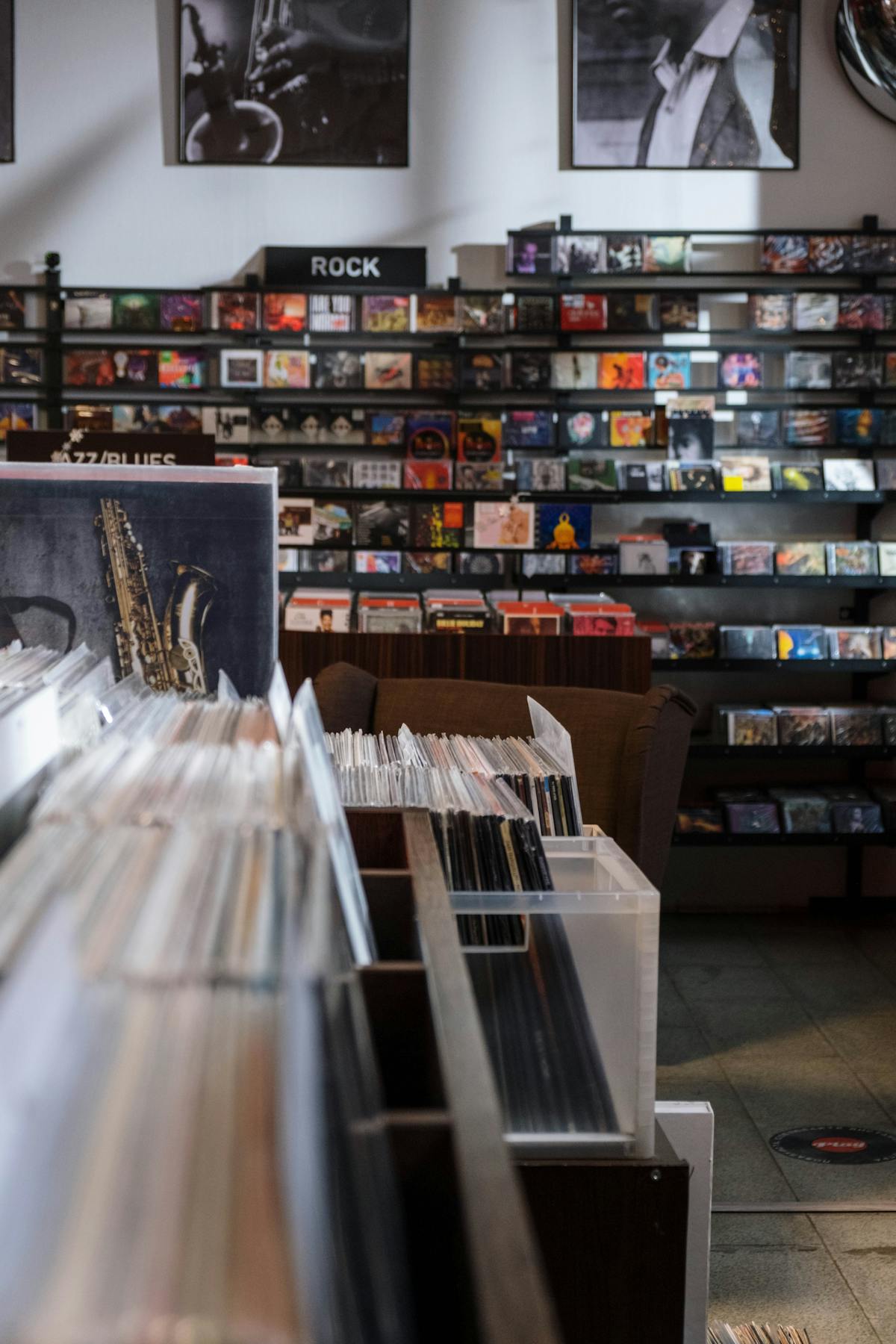 Store with vinyl records in crates