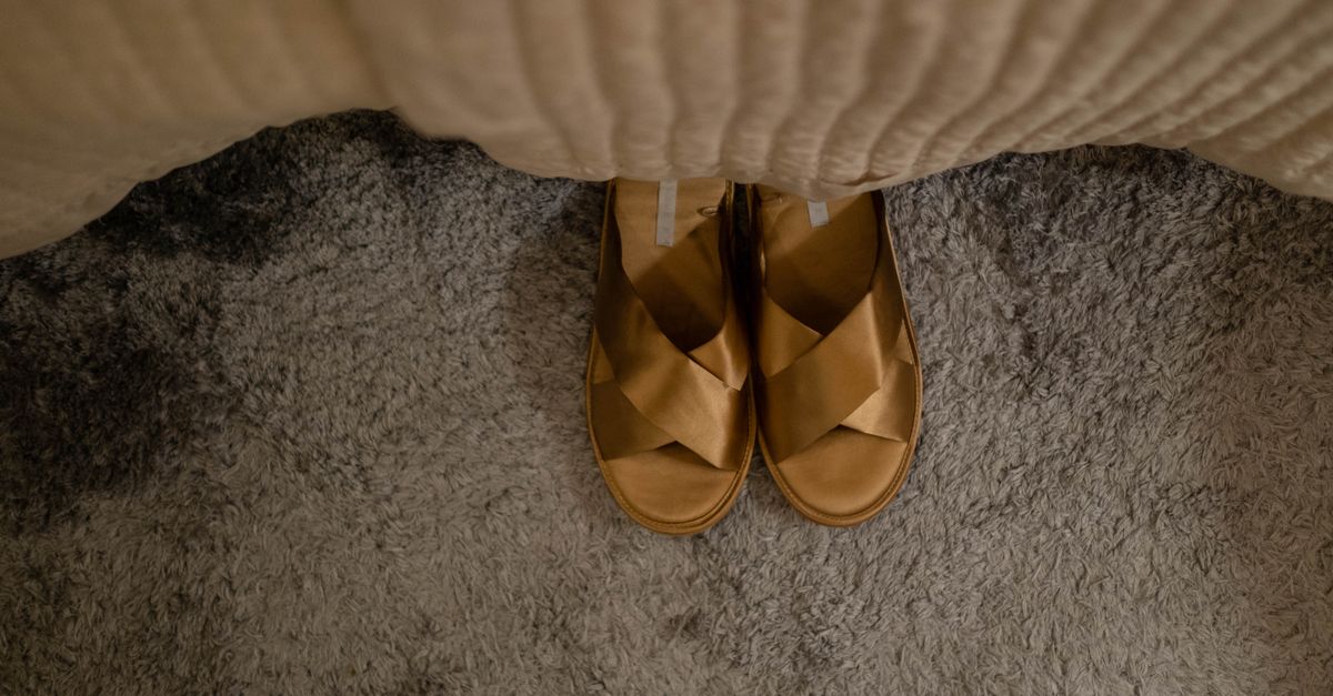 A pair of cozy sandals on a textured carpet, creating a warm indoor vibe.