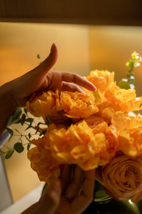 
A Person Touching Yellow Flowers