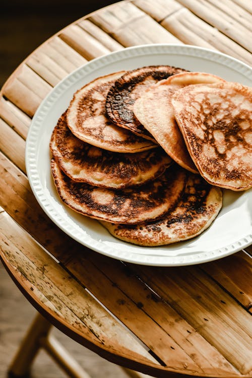 Free Pancakes on a Bamboo Table Stock Photo