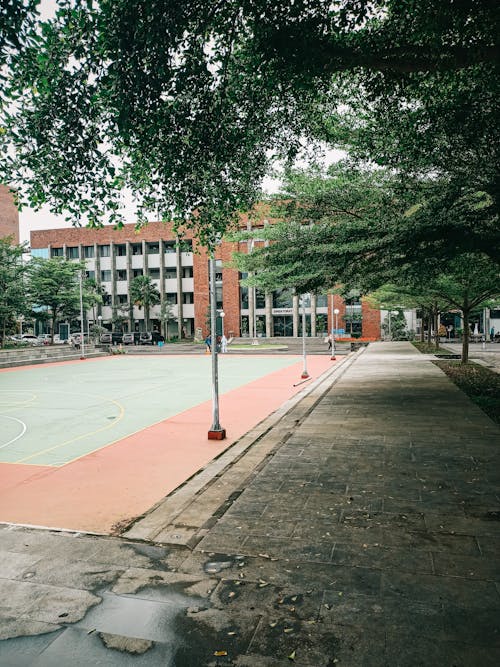 Basketbol sahası, bina, boş zaman içeren Ücretsiz stok fotoğraf