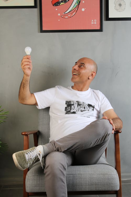 A Man Holding a Light Bulb