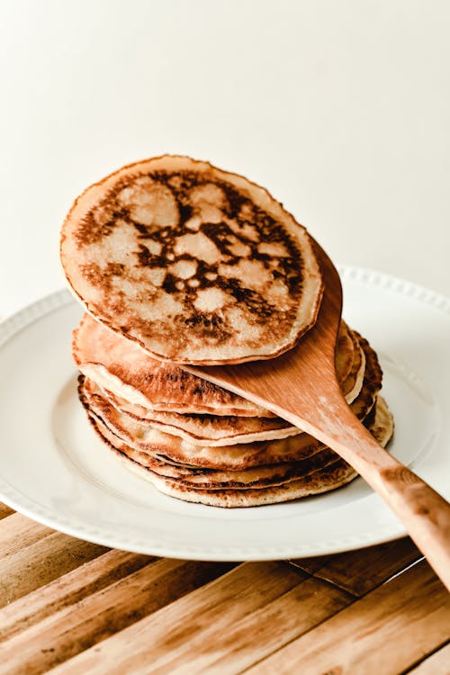 Free Pancakes on a White Plate Stock Photo