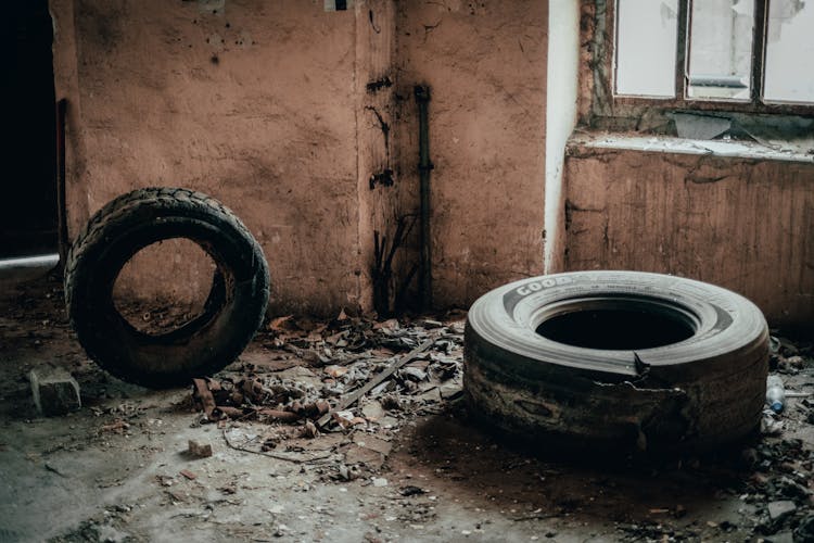 Dirty Tires In Neglected Room