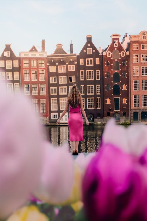 A Woman Wearing a Pink Dress