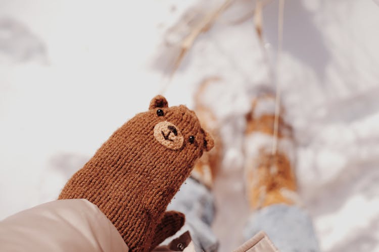 A Person Wearing Brown Mitten