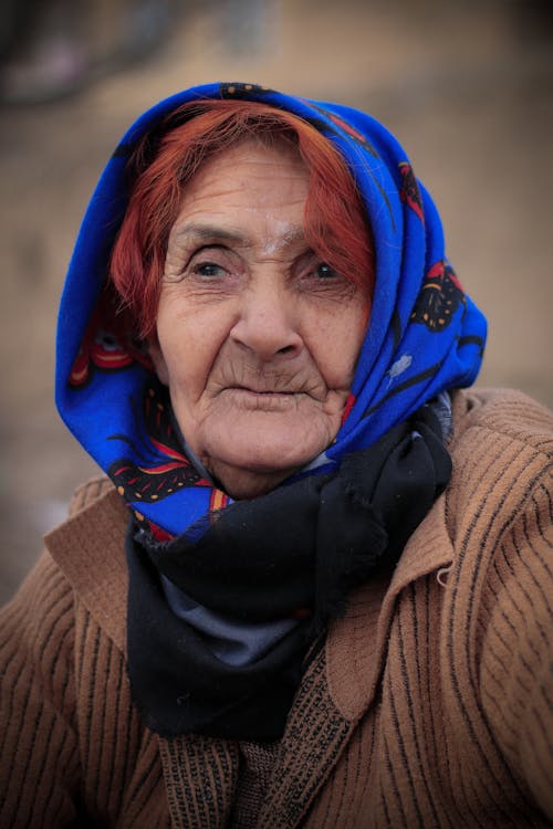 A Woman Wearing Blue Headscarf