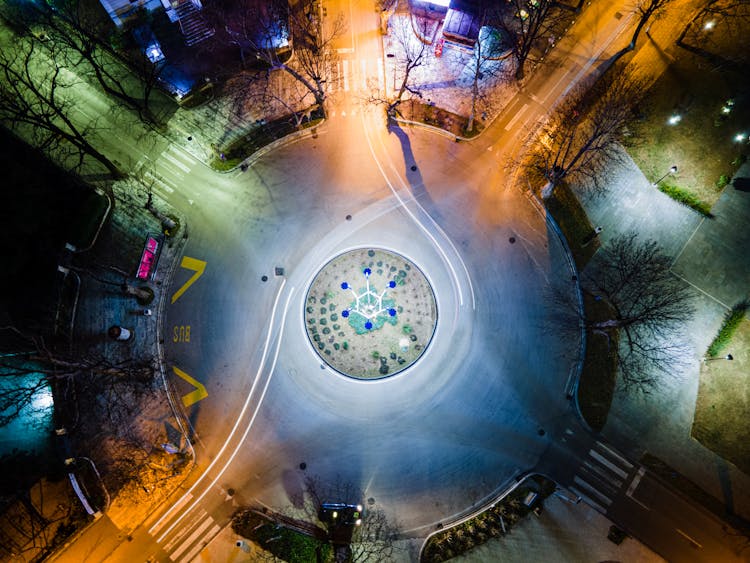 
A Top Shot Of A Roundabout At Night