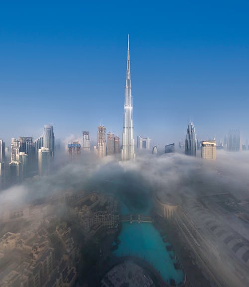 An Aerial Shot of the Burj Khalifa in Dubai
