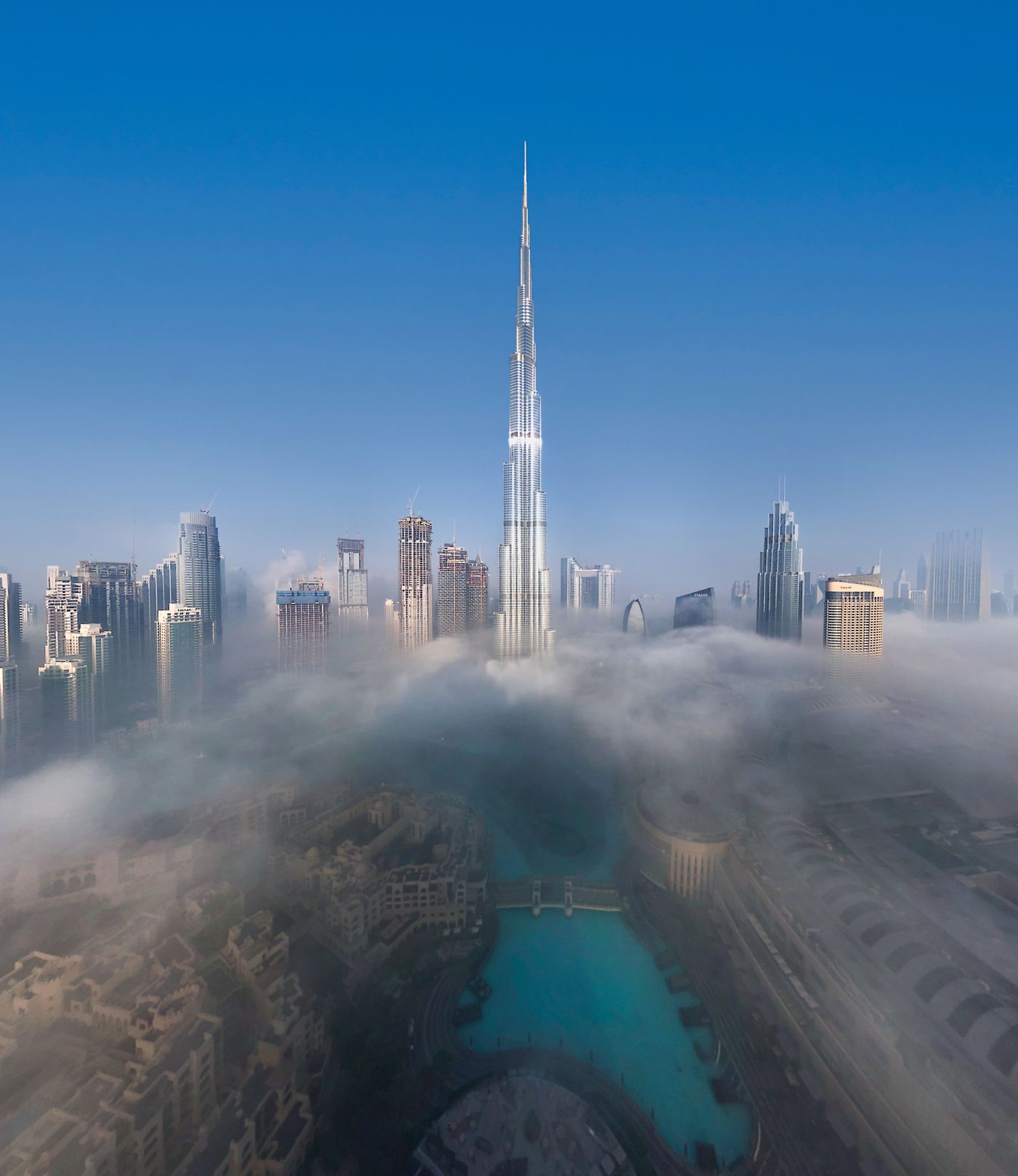 Burj Khalifa above the morning fog, Dubai