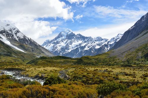 Free Stunning landscape of snow-capped mountains in Mount Cook National Park, New Zealand. Stock Photo