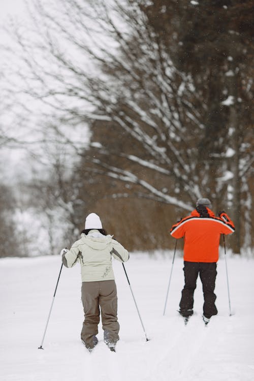 Foto profissional grátis de bastões de esqui, casacos, chão coberto de neve