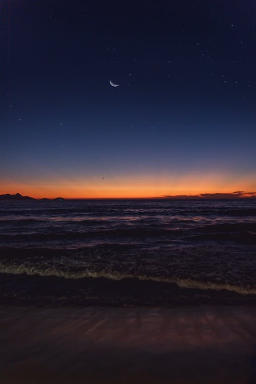 Free stock photo of beach, evening, moon