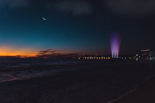 Free stock photo of beach, evening, moon