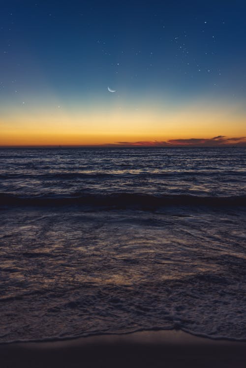 Free stock photo of beach, moon, sunrise colors