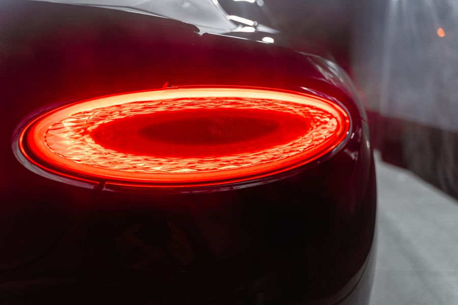 Close-up of a modern vehicle tail light and exterior styling