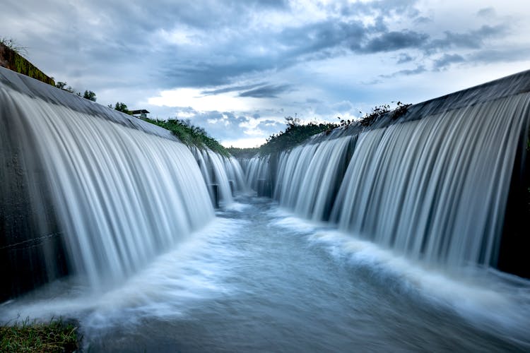 Artificial Waterfalls On Sides Of River