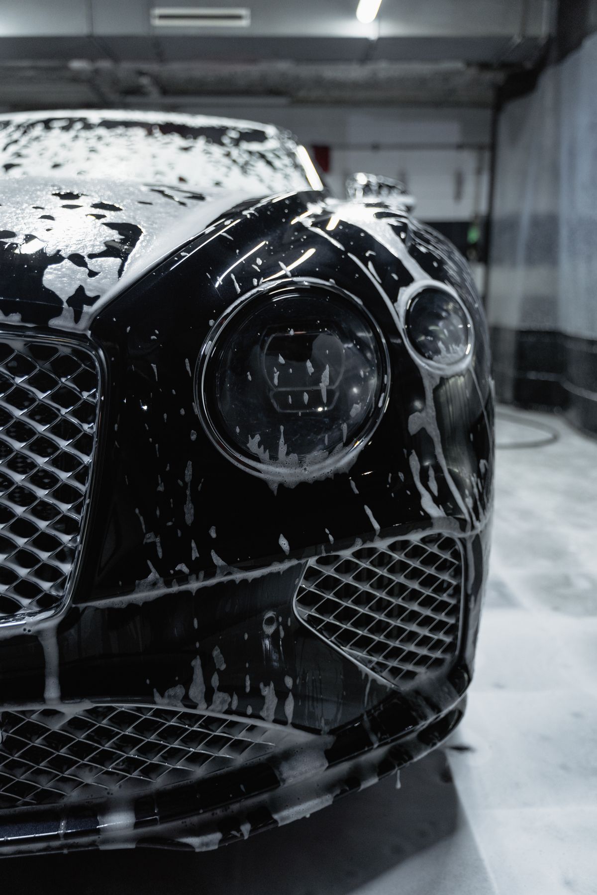 Voiture noire couverte de mousse