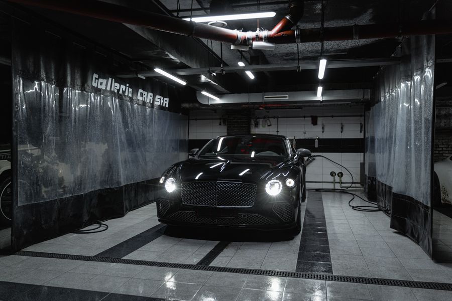 Car detailing studio with premium lighting