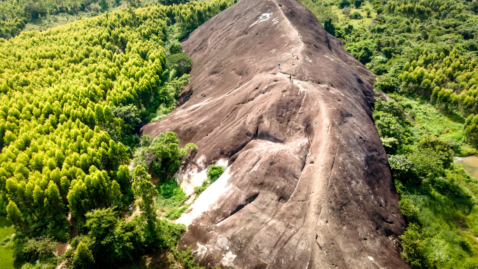 Brown rock formation surrounded by green trees, Central African Republic