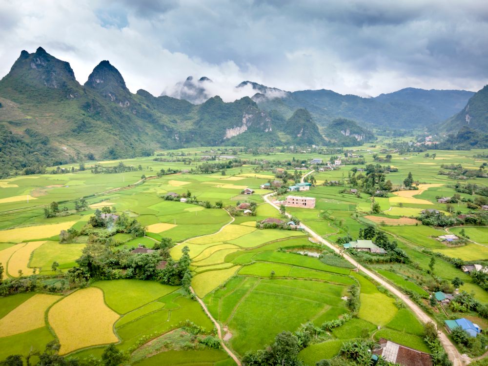 Aerial View of Croplands in a Mountain Valley · Free Stock Photo