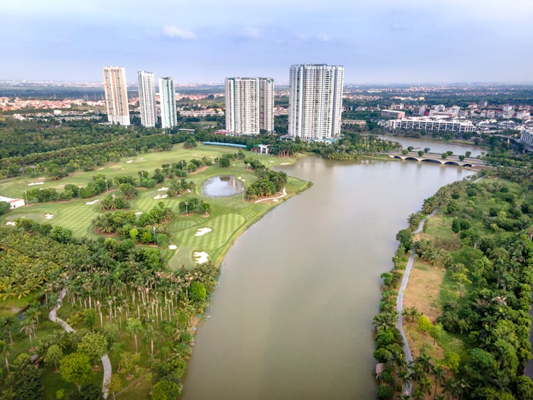 Aerial View Of Ho Chi Minh City And River In Vietnam