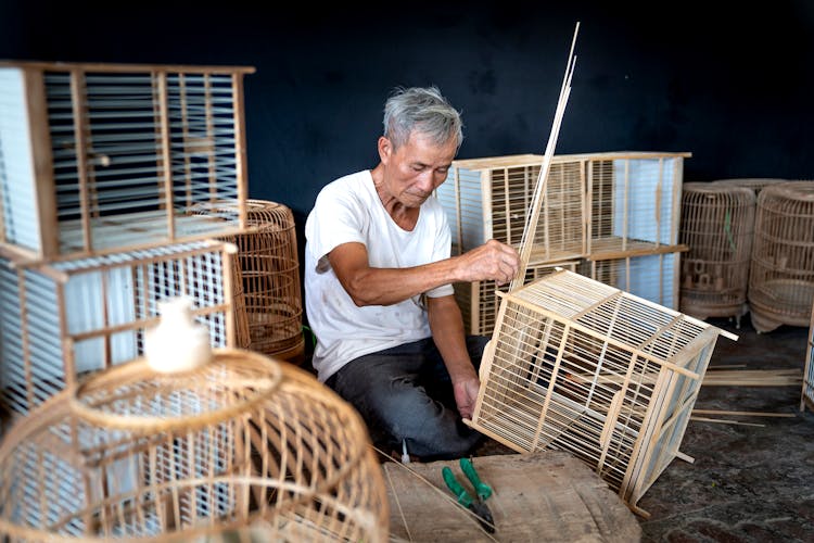 Man Weaving A Cage